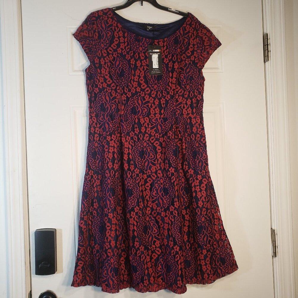 LAKSMI ELEGANT QUALITY NOBLE LACE RED AND BLUE SHORT SLEEVE DRESS SIZE XXL